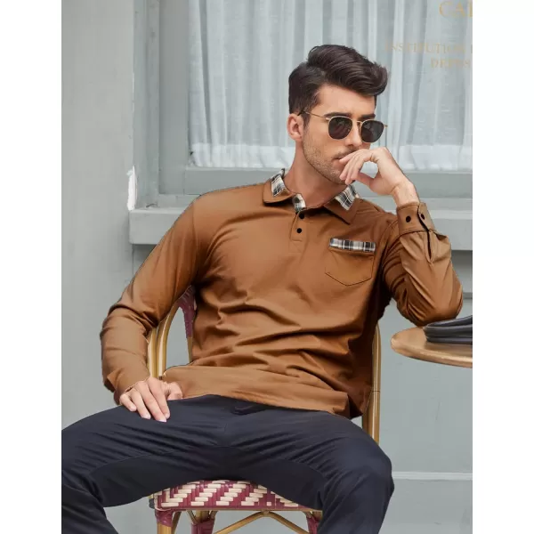 COOFANDY Men's Casual Polo Shirt Long Sleeve Classic Plaid Button Tees with Pockets