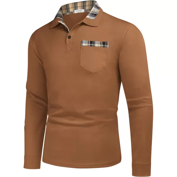 COOFANDY Men's Casual Polo Shirt Long Sleeve Classic Plaid Button Tees with Pockets