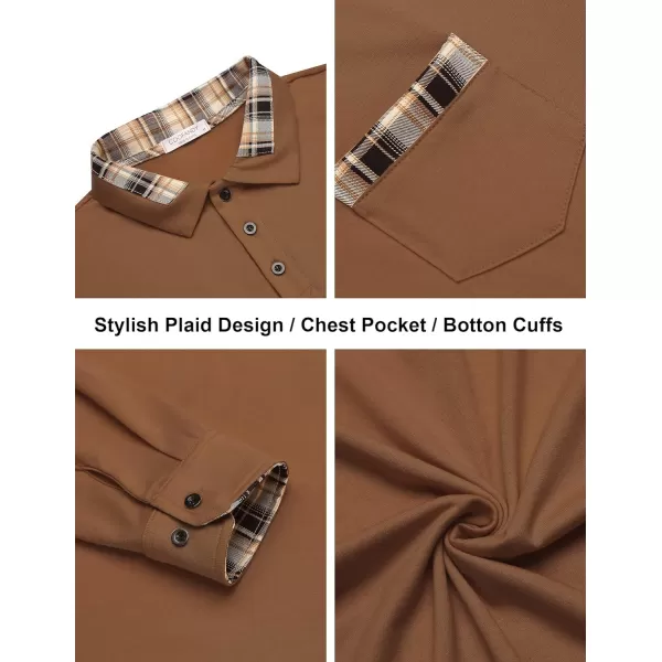 COOFANDY Men's Casual Polo Shirt Long Sleeve Classic Plaid Button Tees with Pockets