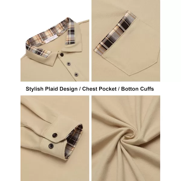 COOFANDY Men's Casual Polo Shirt Long Sleeve Classic Plaid Button Tees with Pockets