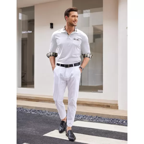 COOFANDY Men's Casual Polo Shirt Long Sleeve Classic Plaid Button Tees with Pockets