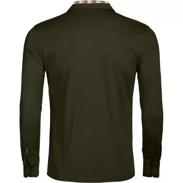 COOFANDY Men's Casual Polo Shirt Long Sleeve Classic Plaid Button Tees with Pockets