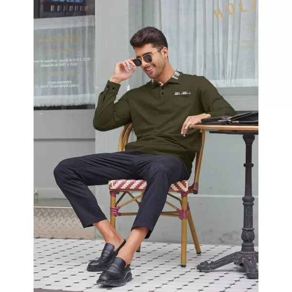 COOFANDY Men's Casual Polo Shirt Long Sleeve Classic Plaid Button Tees with Pockets