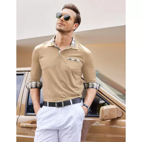 COOFANDY Men's Casual Polo Shirt Long Sleeve Classic Plaid Button Tees with Pockets
