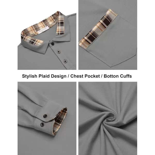 COOFANDY Men's Casual Polo Shirt Long Sleeve Classic Plaid Button Tees with Pockets