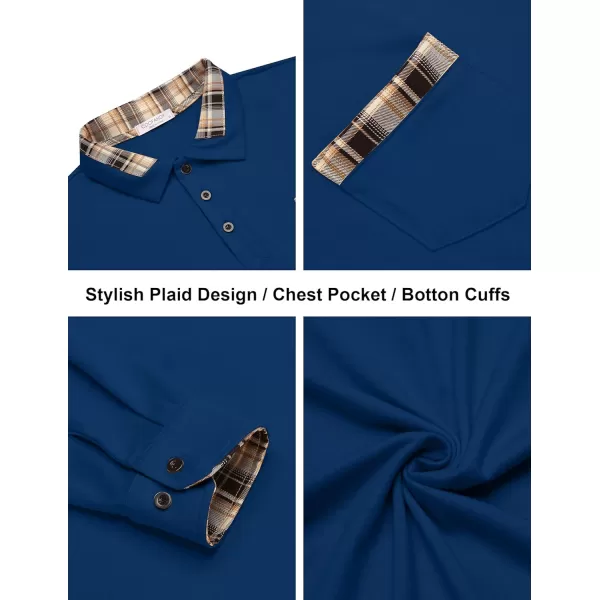 COOFANDY Men's Casual Polo Shirt Long Sleeve Classic Plaid Button Tees with Pockets