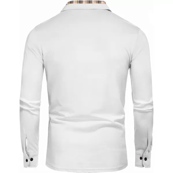 COOFANDY Men's Casual Polo Shirt Long Sleeve Classic Plaid Button Tees with Pockets