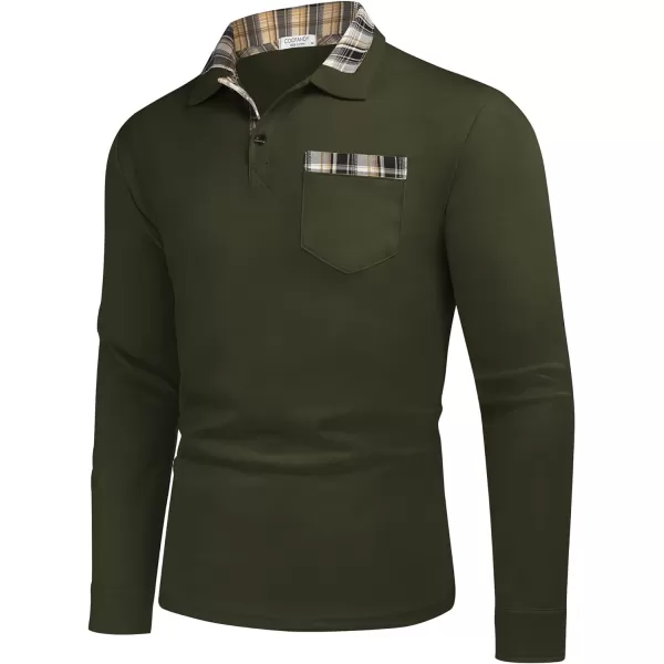 COOFANDY Men's Casual Polo Shirt Long Sleeve Classic Plaid Button Tees with Pockets