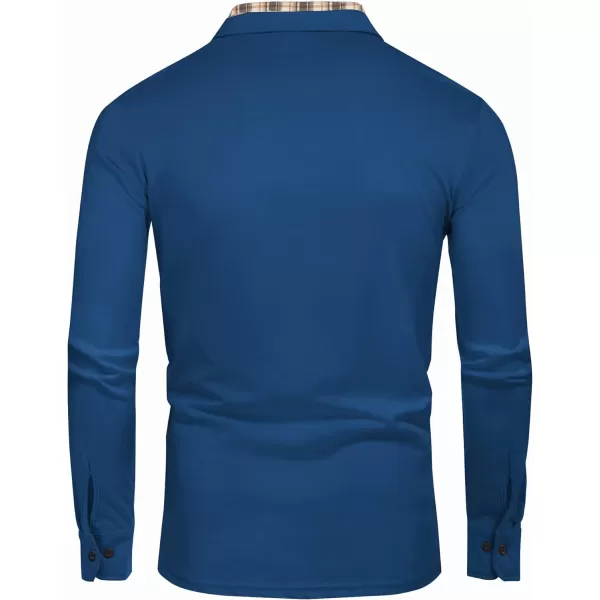 COOFANDY Men's Casual Polo Shirt Long Sleeve Classic Plaid Button Tees with Pockets