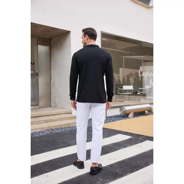 COOFANDY Men's Casual Polo Shirt Long Sleeve Classic Plaid Button Tees with Pockets