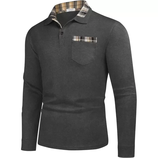 COOFANDY Men's Casual Polo Shirt Long Sleeve Classic Plaid Button Tees with Pockets