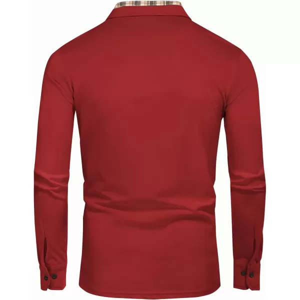 COOFANDY Men's Casual Polo Shirt Long Sleeve Classic Plaid Button Tees with Pockets