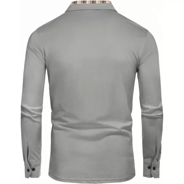 COOFANDY Men's Casual Polo Shirt Long Sleeve Classic Plaid Button Tees with Pockets