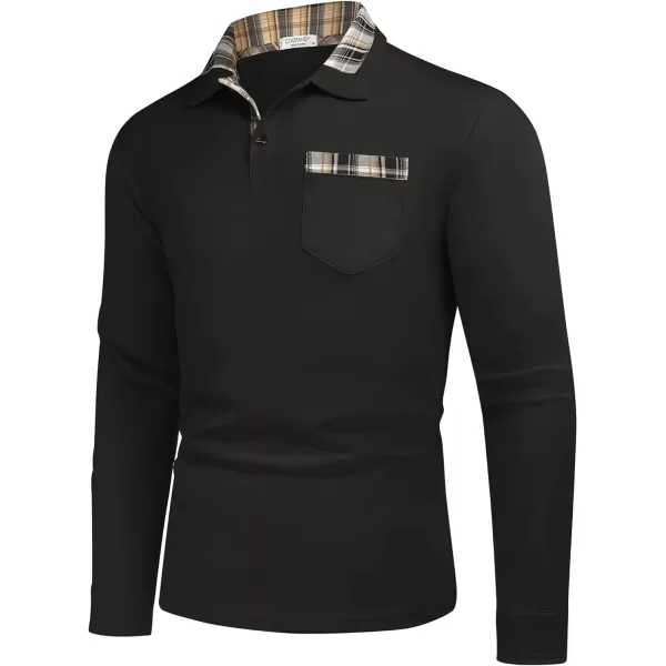 COOFANDY Men's Casual Polo Shirt Long Sleeve Classic Plaid Button Tees with Pockets