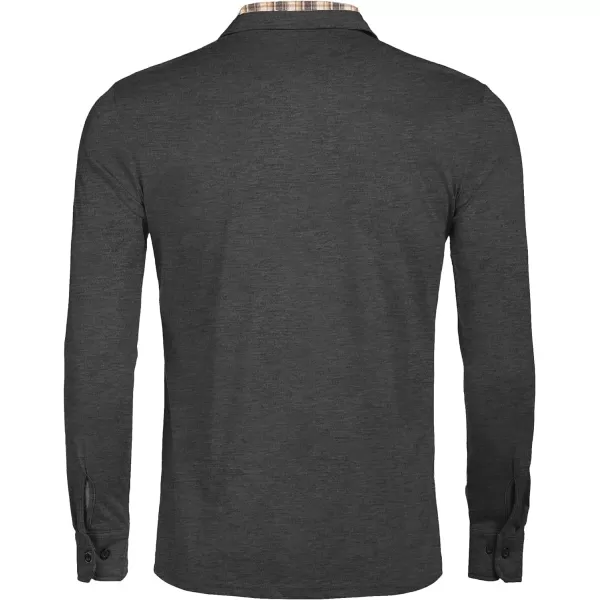COOFANDY Men's Casual Polo Shirt Long Sleeve Classic Plaid Button Tees with Pockets