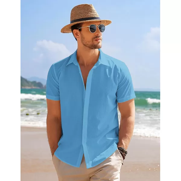 COOFANDY Men's Casual Short Sleeve Button Down Summer Beach Shirt Lightweight Textured Wrinkle Free Stretch Shirts