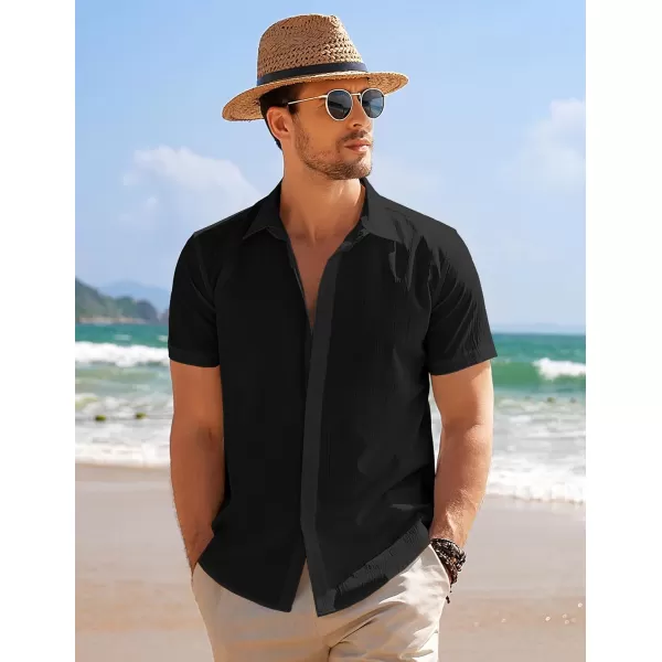 COOFANDY Men's Casual Short Sleeve Button Down Summer Beach Shirt Lightweight Textured Wrinkle Free Stretch Shirts