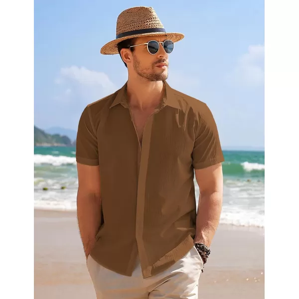 COOFANDY Men's Casual Short Sleeve Button Down Summer Beach Shirt Lightweight Textured Wrinkle Free Stretch Shirts