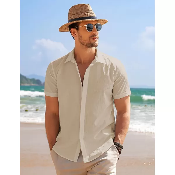 COOFANDY Men's Casual Short Sleeve Button Down Summer Beach Shirt Lightweight Textured Wrinkle Free Stretch Shirts