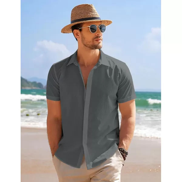 COOFANDY Men's Casual Short Sleeve Button Down Summer Beach Shirt Lightweight Textured Wrinkle Free Stretch Shirts