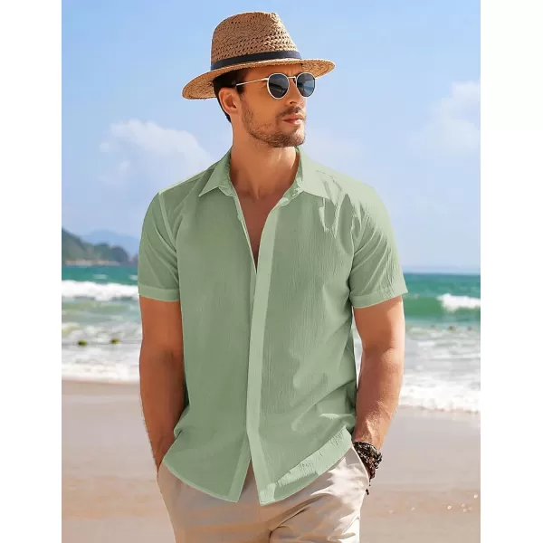 COOFANDY Men's Casual Short Sleeve Button Down Summer Beach Shirt Lightweight Textured Wrinkle Free Stretch Shirts