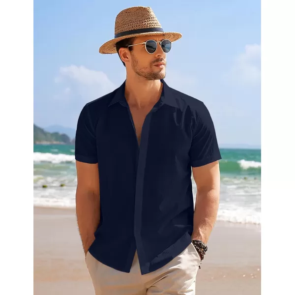 COOFANDY Men's Casual Short Sleeve Button Down Summer Beach Shirt Lightweight Textured Wrinkle Free Stretch Shirts