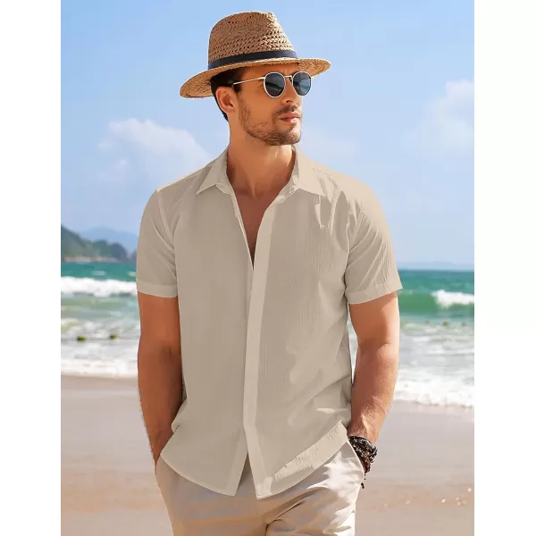 COOFANDY Men's Casual Short Sleeve Button Down Summer Beach Shirt Lightweight Textured Wrinkle Free Stretch Shirts