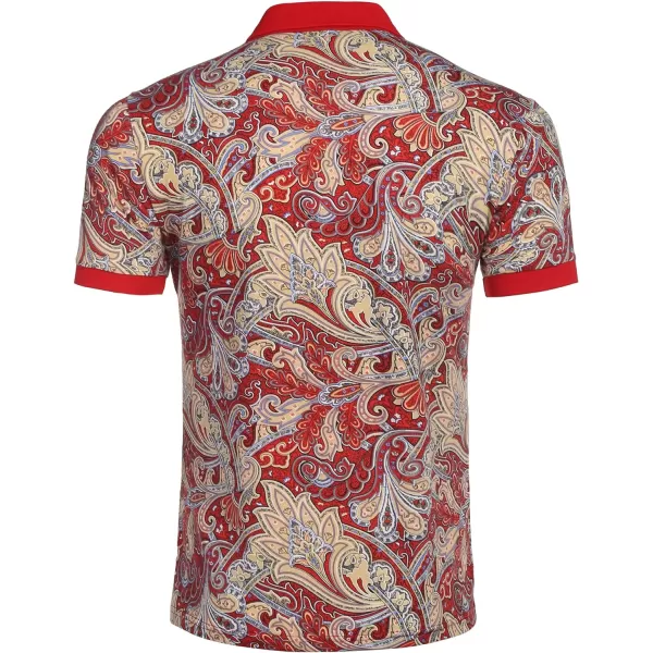 COOFANDY Mens Casual Short Sleeve Polo Shirts Slim Fit Paisley Polo T Shirts Floral Print Shirt