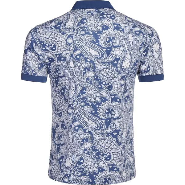 COOFANDY Mens Casual Short Sleeve Polo Shirts Slim Fit Paisley Polo T Shirts Floral Print Shirt