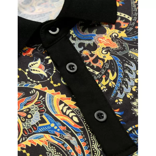 COOFANDY Mens Casual Short Sleeve Polo Shirts Slim Fit Paisley Polo T Shirts Floral Print Shirt