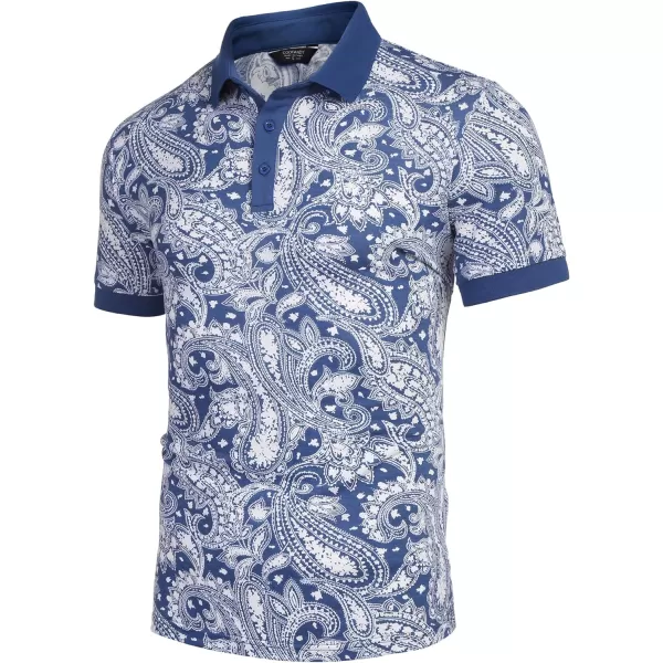 COOFANDY Mens Casual Short Sleeve Polo Shirts Slim Fit Paisley Polo T Shirts Floral Print Shirt