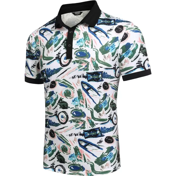 COOFANDY Mens Casual Short Sleeve Polo Shirts Slim Fit Paisley Polo T Shirts Floral Print Shirt