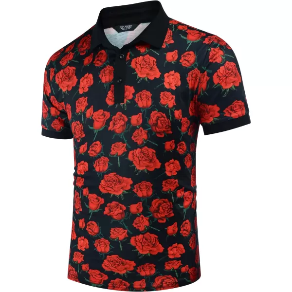 COOFANDY Mens Casual Short Sleeve Polo Shirts Slim Fit Paisley Polo T Shirts Floral Print Shirt)