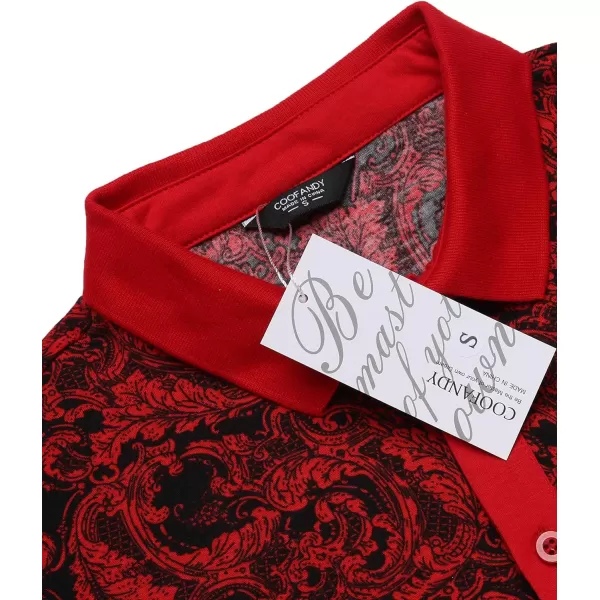 COOFANDY Mens Casual Short Sleeve Polo Shirts Slim Fit Paisley Polo T Shirts Floral Print Shirt
