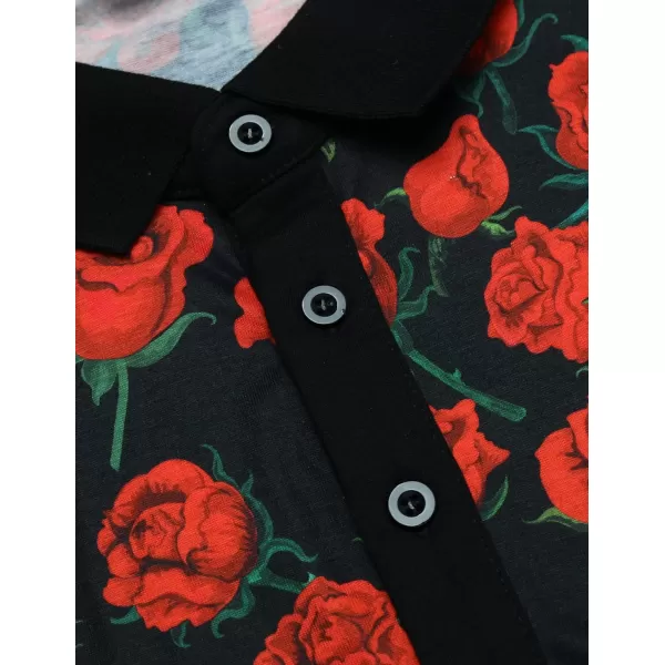 COOFANDY Mens Casual Short Sleeve Polo Shirts Slim Fit Paisley Polo T Shirts Floral Print Shirt)