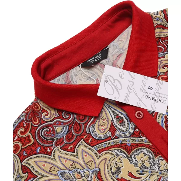 COOFANDY Mens Casual Short Sleeve Polo Shirts Slim Fit Paisley Polo T Shirts Floral Print Shirt
