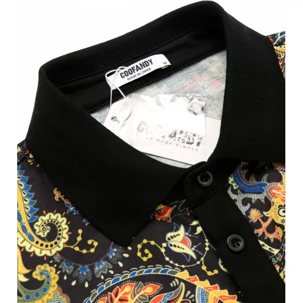COOFANDY Mens Casual Short Sleeve Polo Shirts Slim Fit Paisley Polo T Shirts Floral Print Shirt