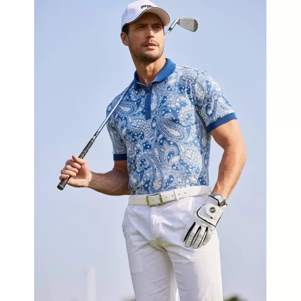 COOFANDY Mens Casual Short Sleeve Polo Shirts Slim Fit Paisley Polo T Shirts Floral Print Shirt