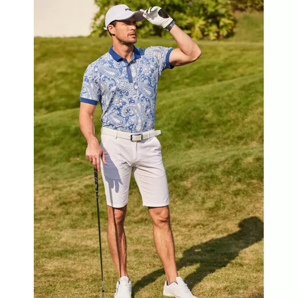 COOFANDY Mens Casual Short Sleeve Polo Shirts Slim Fit Paisley Polo T Shirts Floral Print Shirt