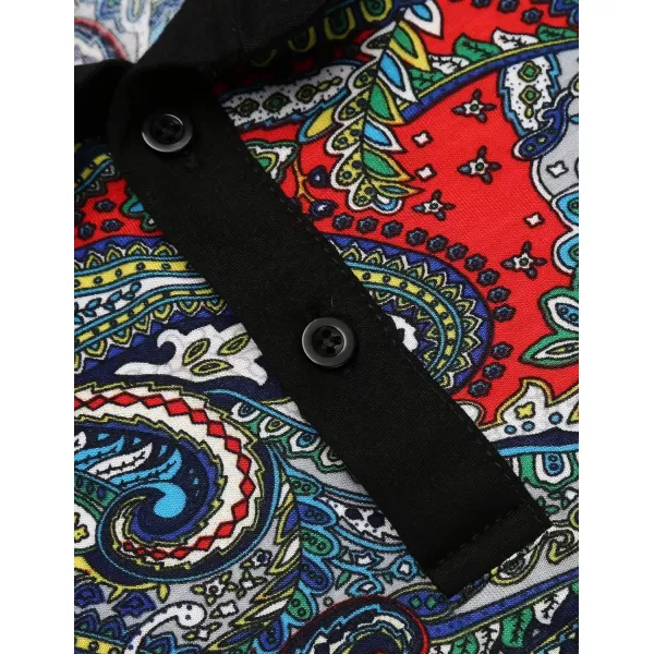 COOFANDY Mens Casual Short Sleeve Polo Shirts Slim Fit Paisley Polo T Shirts Floral Print Shirt