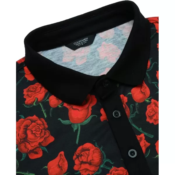 COOFANDY Mens Casual Short Sleeve Polo Shirts Slim Fit Paisley Polo T Shirts Floral Print Shirt)