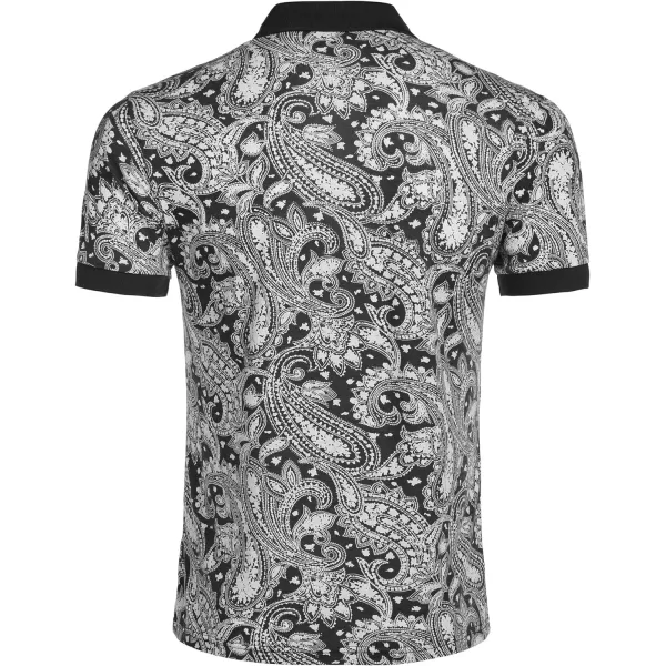 COOFANDY Mens Casual Short Sleeve Polo Shirts Slim Fit Paisley Polo T Shirts Floral Print Shirt