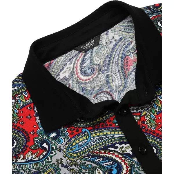 COOFANDY Mens Casual Short Sleeve Polo Shirts Slim Fit Paisley Polo T Shirts Floral Print Shirt