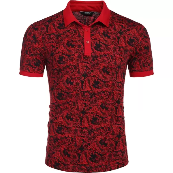 COOFANDY Mens Casual Short Sleeve Polo Shirts Slim Fit Paisley Polo T Shirts Floral Print Shirt