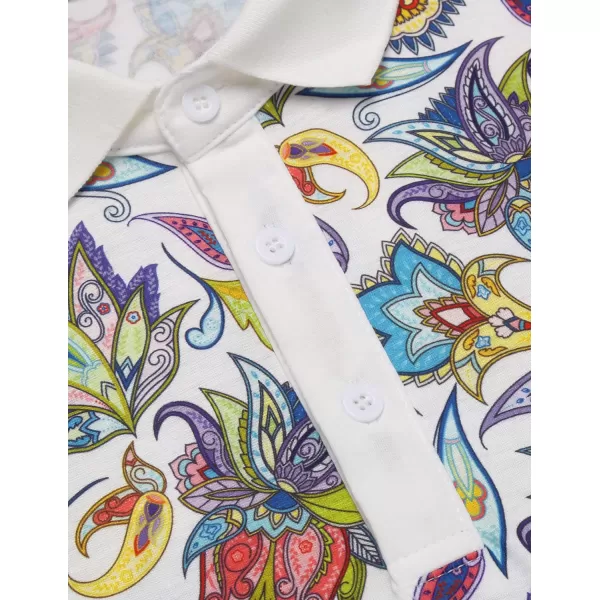COOFANDY Mens Casual Short Sleeve Polo Shirts Slim Fit Paisley Polo T Shirts Floral Print Shirt)
