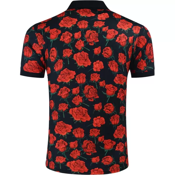 COOFANDY Mens Casual Short Sleeve Polo Shirts Slim Fit Paisley Polo T Shirts Floral Print Shirt)