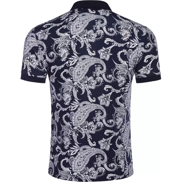 COOFANDY Mens Casual Short Sleeve Polo Shirts Slim Fit Paisley Polo T Shirts Floral Print Shirt