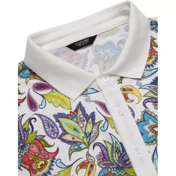 COOFANDY Mens Casual Short Sleeve Polo Shirts Slim Fit Paisley Polo T Shirts Floral Print Shirt)