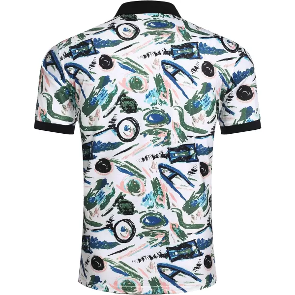 COOFANDY Mens Casual Short Sleeve Polo Shirts Slim Fit Paisley Polo T Shirts Floral Print Shirt