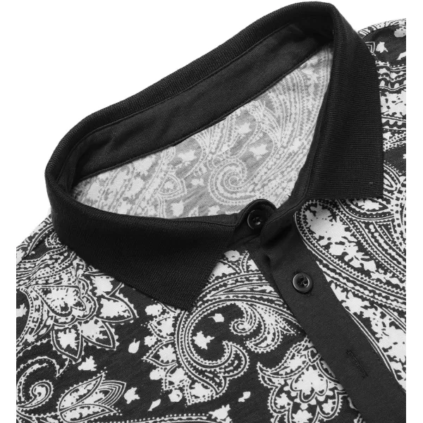COOFANDY Mens Casual Short Sleeve Polo Shirts Slim Fit Paisley Polo T Shirts Floral Print Shirt